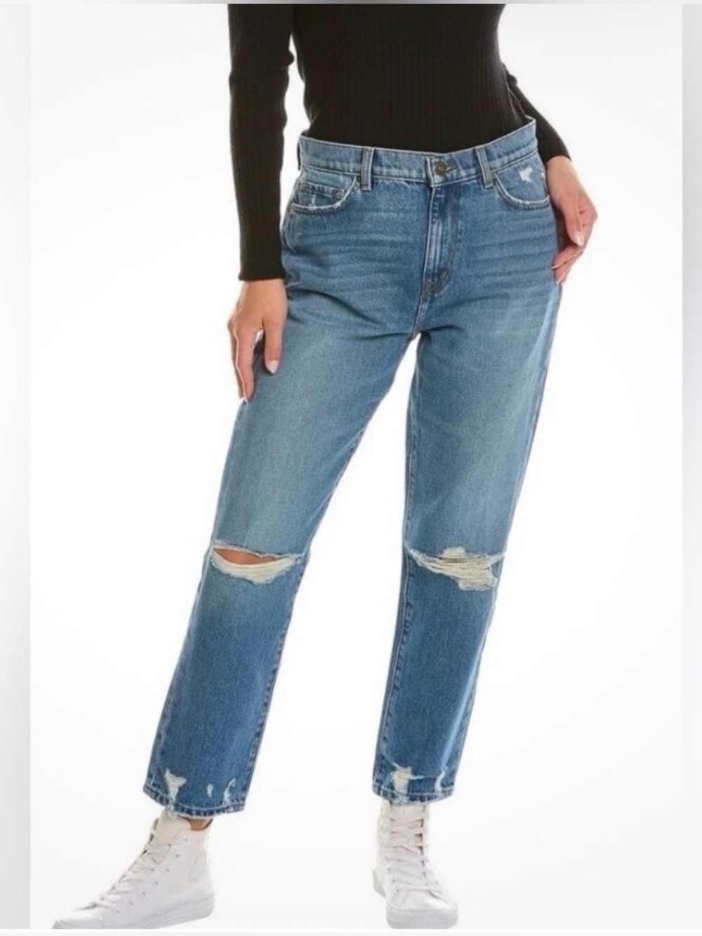 Current/Elliott The Boyfriend Distressed High-rise Jeans in Cloudburst